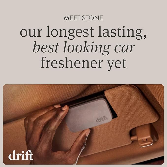 Drift Car Air Freshener - Stone Air Freshener Car Odor Eliminator - Long Lasting Scent - Auto Accessories - Metal Clip - Essential Oils - Clean Ingredients - Macadamia Swirl Starter Kit