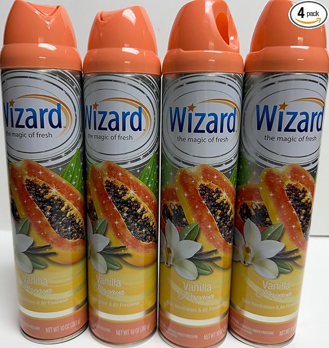 Wizard The Magic of Fresh | Odor Neutralizer & Air Freshener - 10 Oz. Vanilla papaya (Pack of 4) (Packaging May Vary)