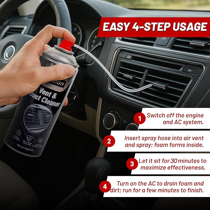 FIX & FUSION A/C Vent and Duct Cleaner (13.5 oz)| Foaming Spray for Car Air Conditioner | Freshens & Cleans Dust Build-Up | Fast, No-Rinse Formula | Automotive HVAC Refresher & Detailer (4 Pack)