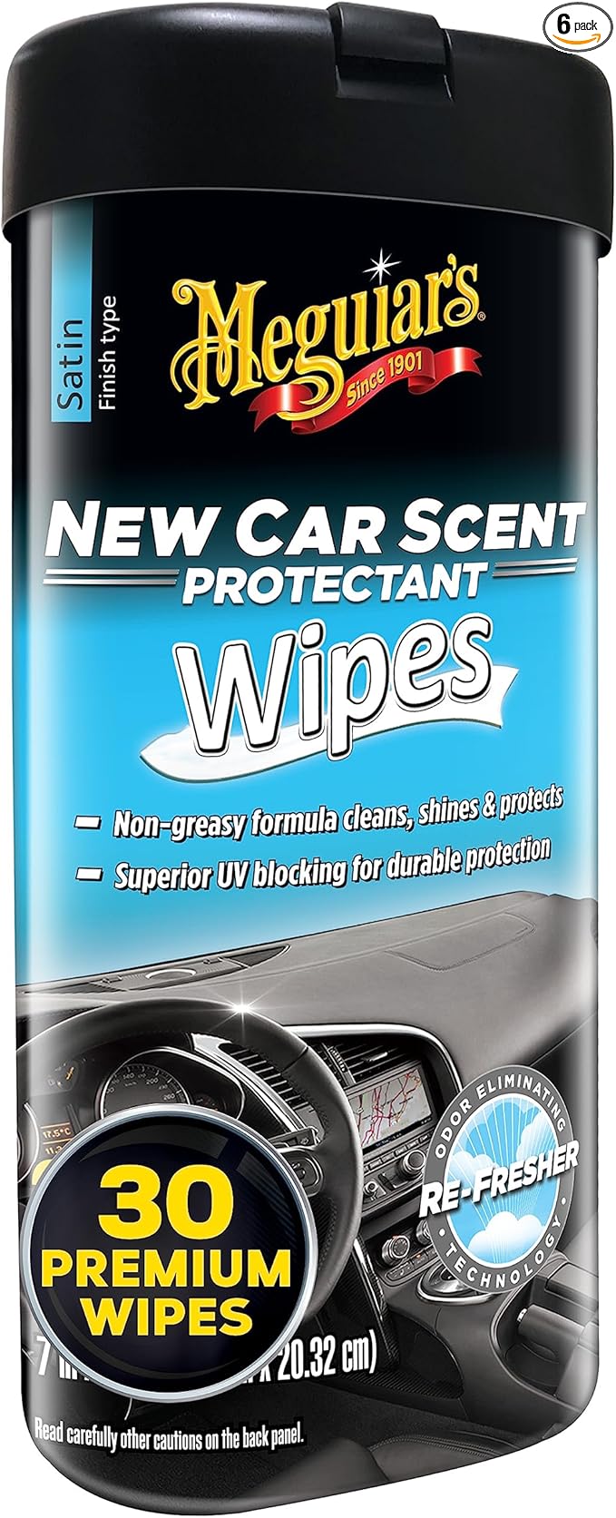 Meguiar's New Car Scent Protectant Wipes - Easy to Use Wipes that Protect and Freshen Your Interior - Ideal for Car Detailing & Maintenance - 30 Count (Pack of 6)