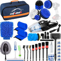 AUTODECO 37Pcs Car Detailing Brush Set, Car Detailing Kit, Auto Detailing Drill Brush Set, Car Detailing Brushes, Car Wash Cleaning Tools Kit with Car Vacuum for Interior, Exterior, Wheels, Blue