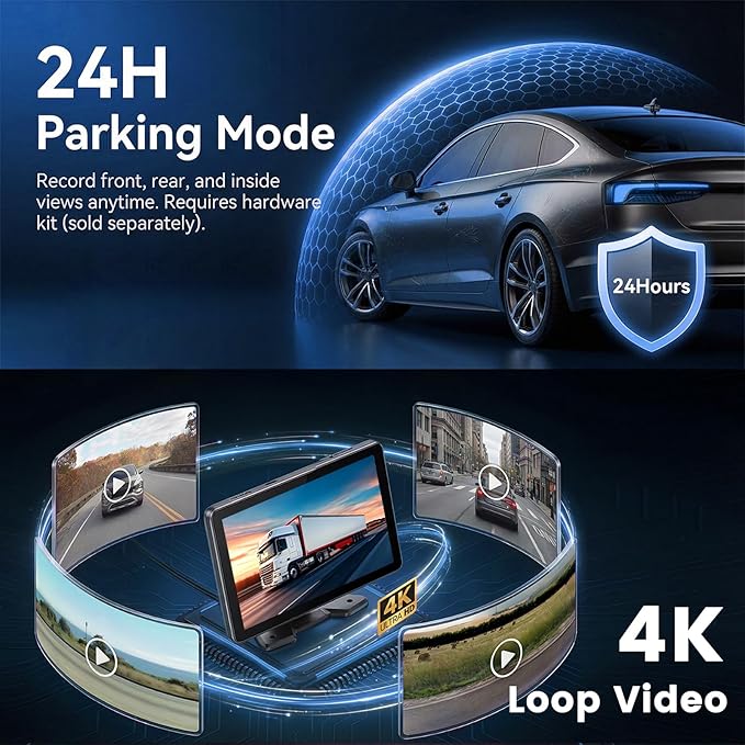 Hodozzy 4 Channel Backup Camera Monitor System, 10.1 Inch 4 Split Reversing Monitor, Night Vision, IP68 Waterproof, BSD, Parking Monitoring, Hard-Wired Backup Camera for Trucks/Bus/Trailer/RV/Pickup
