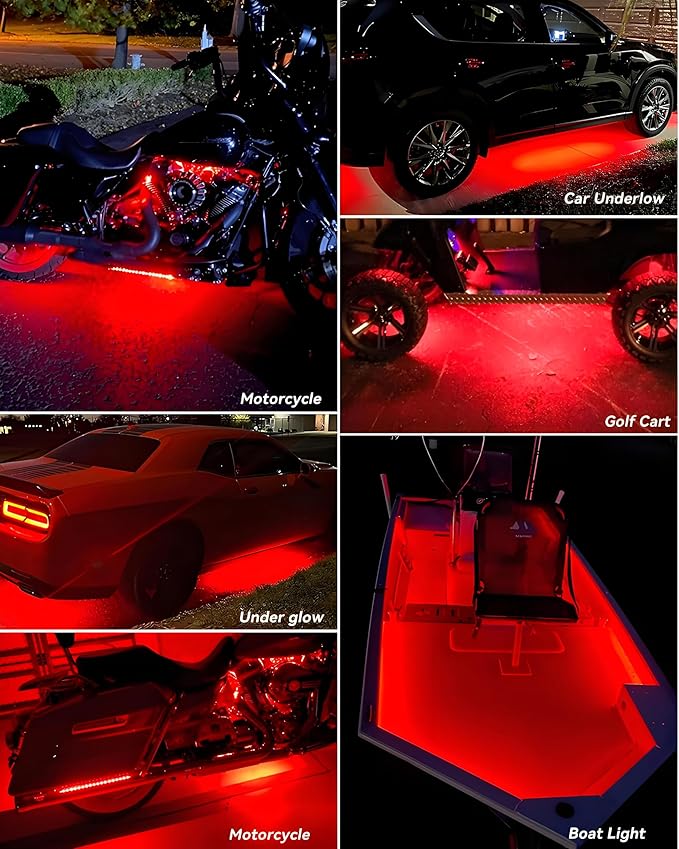 Keiurot 12V Led Light Strip 32CM Waterproof LEDs Light Strips for Cars Motorcycles Golf Cart Interior & Exterior Marine Boat Red Led Strip Lights 5050 18SMD,Pack of 4