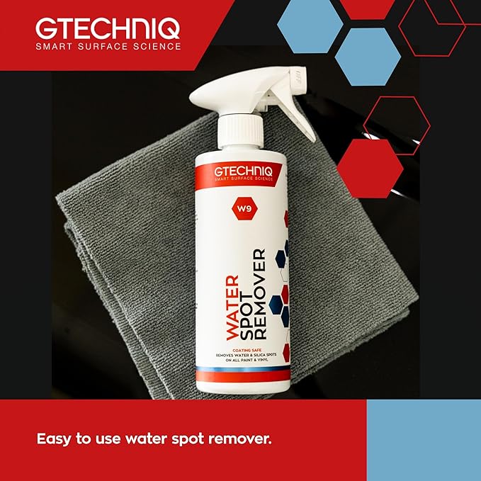 Gtechniq W9 Water Spot Remover for Cars, 17 fl oz | Advanced Solution Easily Removes Stubborn Water and Silica Spots from Bodywork, Suitable for Glass, All Paint Types and Vinyl