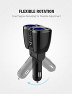 Otium USB C Car Charger, 2 Sockets Cigarette Lighter Splitter 12/24V 80W Dual USB Type-C Ports Separate Switch LED Voltage Display Built-in Replaceable 10A Fuse Compatible Mobile Phone GPS Dash Cam