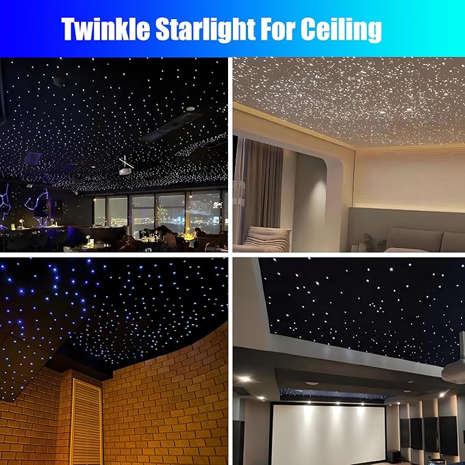 16W Car Home Starlight Headliner Kit, Twinkle & Sound Activate RGBW Fiber Optic Lights with APP & Remote Control, Star Lights for Ceiling Decoration, 200 pcs 9.8ft