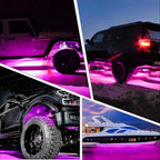 Purple Pink LED Rock Lights with 4 Pods Neon 12V Underglow Underbody Kit Crawler Crawling Dome Exterior Wheel Lamp Compatible for ATV RZR UTV SUV Off-Road Auto Boat Motorcycle Trail Rig Fender