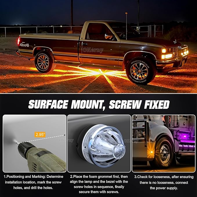 6-Pack Dual Color Watermelon Lights LED Strobe & Steady Cab Roof Clearance Marker Warning Lights Amber Purple Side Marker Lamp with Bezel for Truck Trailer RV Off-Road Vehicle