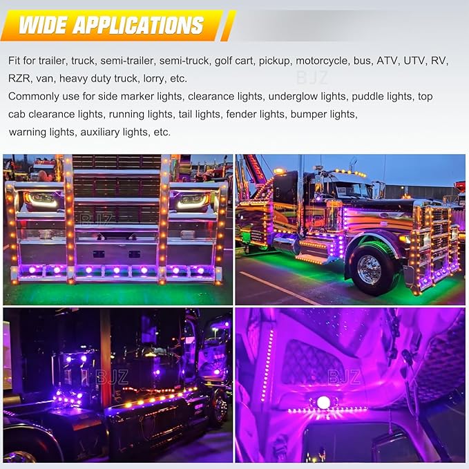 BJZ 8Pcs Purple Watermelon LED Strobe+Constant Marker Lights Dual Function Watermelon-Shaped Side Marker Clearance Tail Top Cap Roof Lights for Trailer Truck Semi-Trailer Heavy-Duty Truck Bus Van