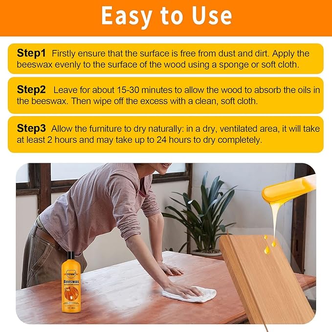 PIPIHUA Beeswax Polish and Conditioner for Wood Furniture - Waterproof & Restorer Wood Wax, Multipurpose Beeswax Furniture Polish and Cleaner for All Types and Colours 16.23 Fl Oz, 2 Pack