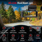 4K+2.5K Dash Cam Front and Rear,GPS,5.8G WiFi, Free 64GB Card Included,Dash Camera for Cars,2-Channel Car Camera,3.16'' IPS Screen,G-Sensor,24H Parking Monitor,Max 256GB