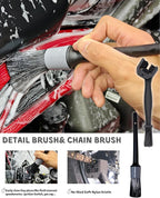 oesee 8 Pack Motorcycle Cleaning Kit - Professional Safe for Chrome/Engine/Tires, Hard Reach Brush, Microfiber Mitt, Detailing Tools, Drying Towel & Wax Applicators