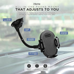 iHome Car Mount, Dashboard/Windshield/Vent Mount, Swivel Neck, Silicone Grip, Adjustable Mount Arm with Suction Cup Base (Gooseneck Car Mount)