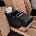 FREESOO Car Center Console Cover, Leather Armrest Cover for Car, Universal Middle Console Cushion with Storage Box, Cup Holder, Tissue Box & Phone Slot, Luxury Waterproof Interior Accessories, Black