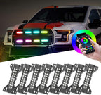 Nirider RGB LED Grille Light Kit Strobe Lights Underglow Rock Light Truck Lights for Tacoma 4Runner GMC Chevy Car SUV ATV UTV Grille Accessories - 8 Pods