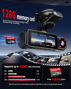 4K+2K+2K 3 Channel Dash Cam Front and Rear, 128GB Card Included, Dash Camera for Cars 5.8G/2.4G Dual Wifi, Built-in GPS, Night Vision, WDR, 170°Wide Angle, G-Sensor Emergency Lock, 24H Parking Monitor