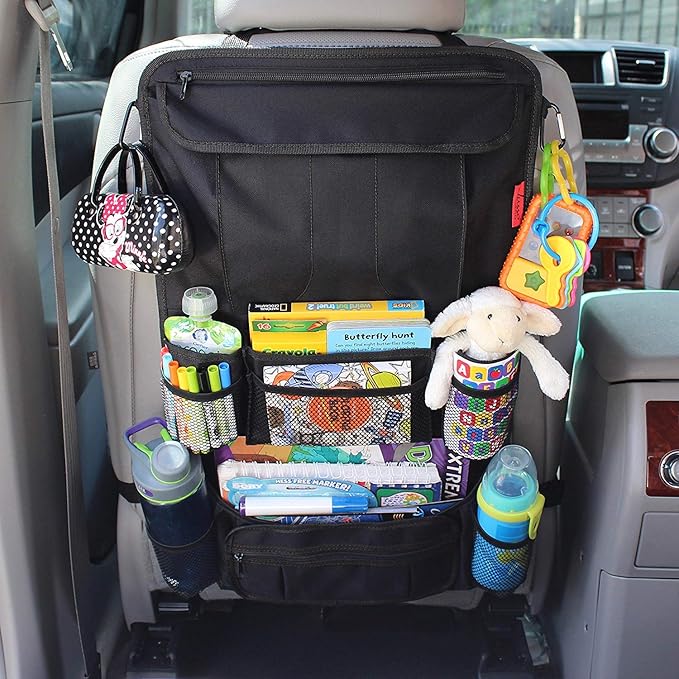 Lusso Gear Heavy Duty Back Seat Car Organizer Extra Large for Protection, Sag Proof & Reinforced Corners, Protects iPad & Backseat, 12 Versatile Car Seat Organizer Storage Compartments (Gray)