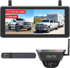 AUTO-VOX 2 Solar Wireless Backup Camera System: 7.2” 1080P HD Monitor, 3-Min Quick Installation for Wider Rear & Trailer View, IP69K Waterproof Back Up Camera for Truck, RV, Camper, Horse/Boat Trailer