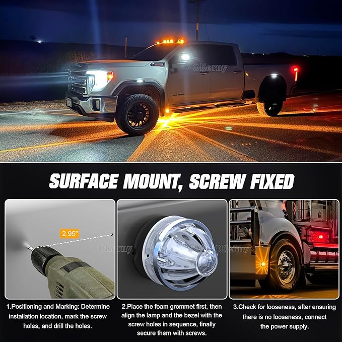 8 Pack LED Marker Lights, Dual Color Red Amber Strobe & Steady, Waterproof Watermelon Cab Roof Clearance Lights with Bezel for Truck Trailer RV Off-Road Vehicles