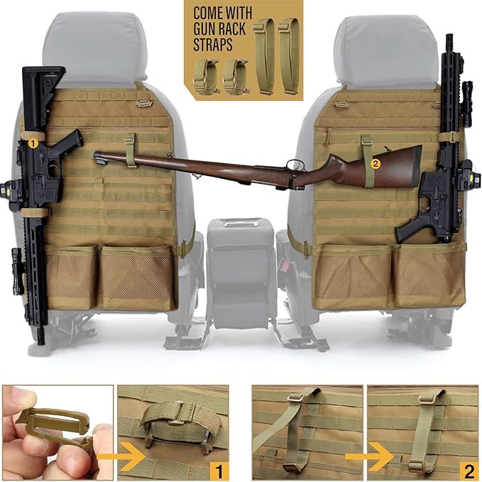 WYNEX Car Seat Organizer, Molle Backseat Cover Organizer Protector with Sling Rack, Visual Pocket and Patch, Universal Vehicle Fits for F150, Jeeps, Pickups & Trucks for Road Trips