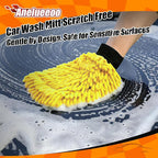 Car Wash Mitt Microfiber, Premium Chenille Microfiber Wash Car Mitts Sponge Scratch Free & Lint-Free, Mitts Waterproof Lining 4 Pack Yellow (8''X12'')