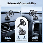 Vacuum Suction Car Phone Mount [80LBS Strong Suction & 3-Section Long Arm] Magnetic Dashboard Holder for Car, 360° Rotation Stand with Metal Ring for iPhone 17 16 15 14 13, Samsung & All Phones