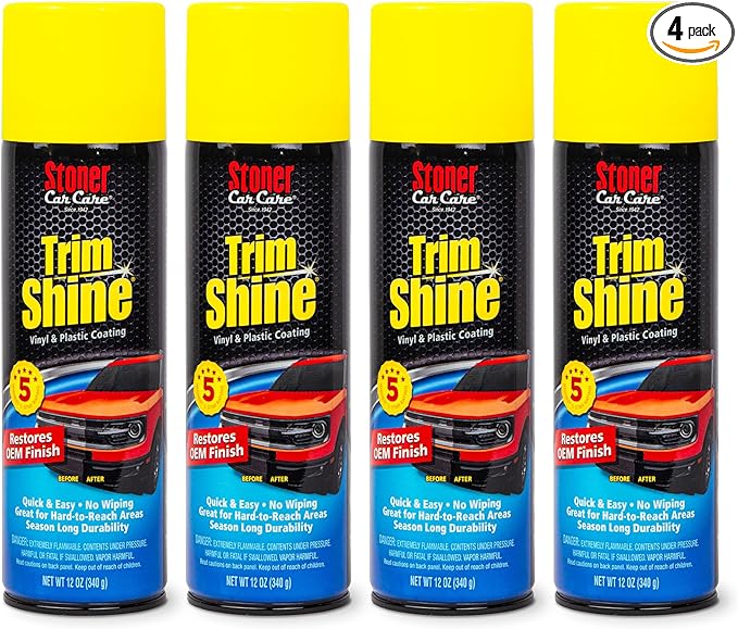 Stoner Car Care 91034-4PK Trim Shine – Black Trim and Plastic Restorer for Cars – Vinyl and Plastic Trim Protectant Coating for Interior and Exterior Use – Fast-Drying No Sling – 12 oz (Pack of 4)