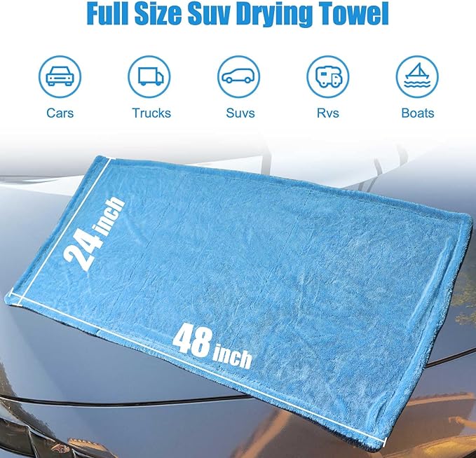 Extra Large Car Drying Towel, 48”x24” Dual Sided Microfiber Car Cleaning Towel with Twisting Yarn Technique, 1200GSM Super Absorbent, Holds Up to 8 lbs, Scratch-Free, Machine Washable (Darkgray-Blue)