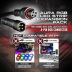 OPT7 Aura Double Row Expansion Pack - 2pc 12” RGB Multicolor LED Strips with Splitters and Extension Wires for Car, ATV, UTV, Interior, Wheelwell, Grille, Golf Cart, Boat Lights Accessories