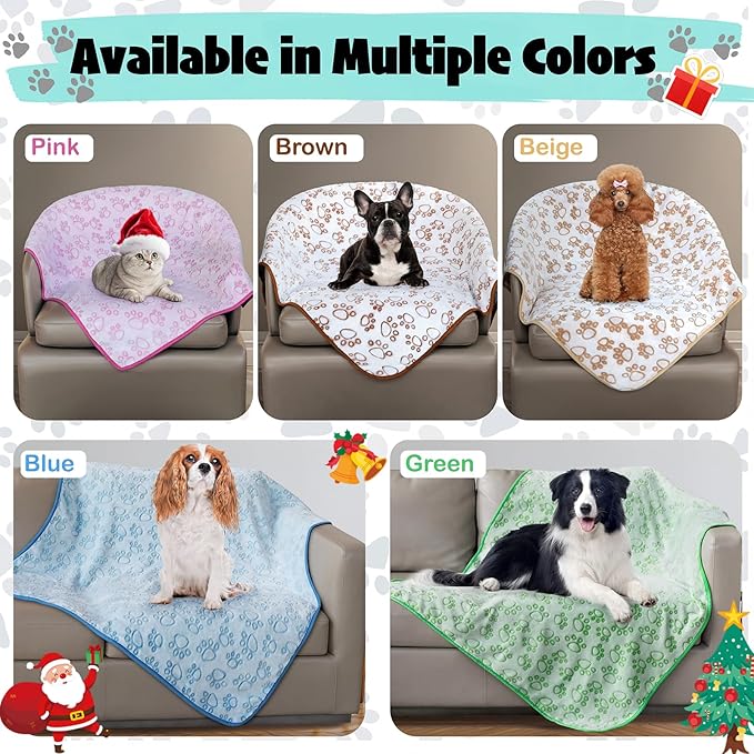 Green Soft Puppy Blanket, with Flannel Green Cute Paw Print, 24 * 32 inches, Cat Blanket Puppy Pads Supplies Dog Products Stuff Essentials