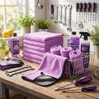 Tallew 12 Pcs Microfiber Towels for Cars, 800 GSM Plush Drying Cleaning Cloth Bulk, 16 x 16 Inch Thick Absorbent Wash Detailing Towels for Car Polishing, House, Kitchen Cleaning(Purple)