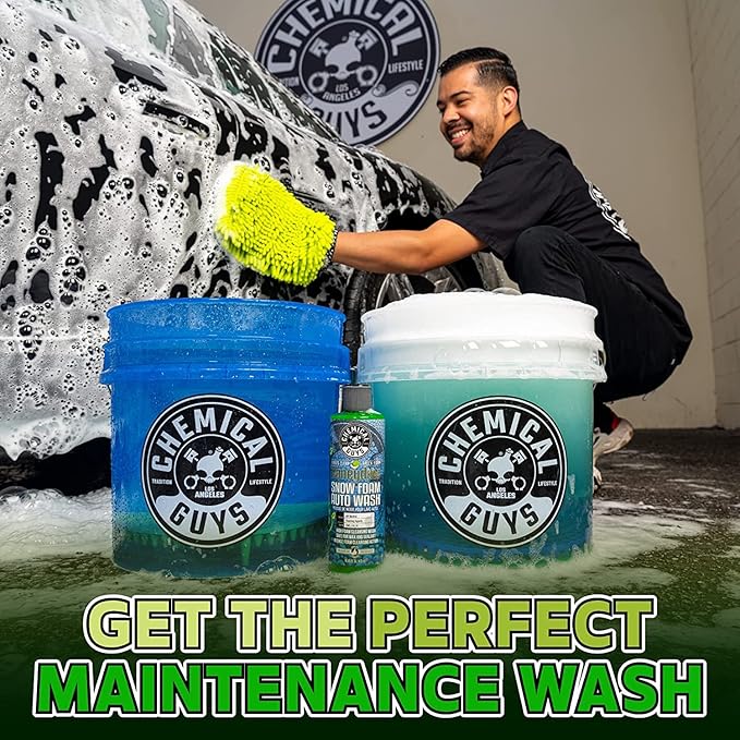 Chemical Guys CWS_110BK Car Wash Detailing Bucket, Mitt & Accessories Bundle (6 Items) Featuring Honeydew Snow Foam Car Wash Soap, 128 oz (1 Gallon) - Works on Cars, Trucks, SUVs, RVs & More