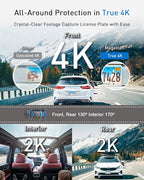 MAGELLAN DR50 3 Channel Dash Cam, 4K+2K Front Cabin Rear, Night Vision, Wide-Angle (170°), STARVIS 2 IMX678, Strong Mount, GPS, Wi-Fi App Control, 24H Parking Mode, Fatigue Alert, 64GB Card Included
