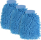 3 Pack Chenille Microfiber Car Wash Mitt, 7" x 9.6" Car Washing Mitts, Home Dusting Gloves, Scratch Free Lint-Free, Highly Absorbent, Double Sided, for Cleaning Detailing Polish (Blue)