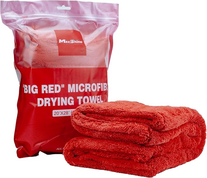 Maxshine Big Red Microfiber Towel (1000GSM) - Large Plush, Rinse-Free, Double-Sided Detailing for Cars (20”x28” / 51x71cm), Professional Auto Detailing Towel