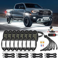 16 Pods Pure White LED Rock Lights with Extension Wires, IP67 Waterproof 6500K Super Bright White Underglow Kit for Semi Truck Sedans Trailer Offroad Pickup RV Underbody Under Car Lighting