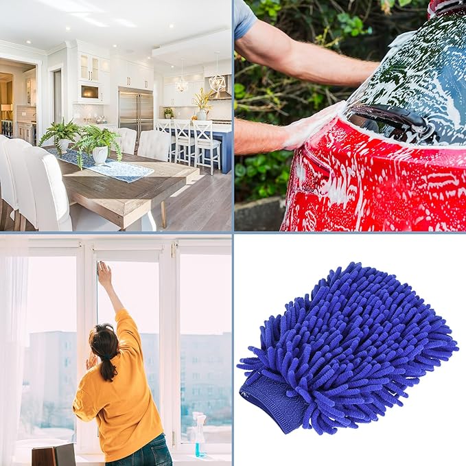 M METERXITY Microfiber Chenille Wash Mitt - Double Side Reusable Gloves for Cleaning Scratch-Free, Apply to Car Cleaning, Kitchen