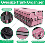 Big Car Trunk Organizer, Cargo Organizer SUV Trunk Storage Non Slip Bottom Waterproof Collapsible Durable Multi Compartments-(Oversize,Pink)