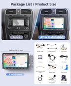 8 Core 6G+128G Android Car Stereo for VW Golf MK5 MK6 Passat Jetta Tiguan T5 EOS Polo with Wireless CarPlay Android Auto, 9” Touchscreen Car Radio GPS WiFi SWC Bluetooth 32EQ Backup Camera