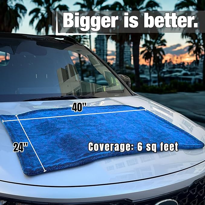 XL Car Drying Towel, 1300 GSM Professional Car Towel with Double Twisted Loop, Car Drying Towels Extra Large Super Absorbent, Microfiber Drying Towels for Cars, Trucks, SUVs - 40"x24", Navy