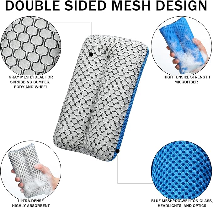 SiliFine Two Sided Bug and Tar Sponge Microfiber Bug Scrubber Car Sponge for Washing Soft Mesh, Scratch Free for Car, Truck, SUV, RV, Boat, and Motorcycle(10 Pcs)