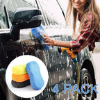 Tanlade 4 Pcs 2 Pack Large Microfiber Car Wash Sponge for Cleaning, Non Scratch Microfiber Sponges for Car Washing Supplies, Trucks and Motorcycles (Orange,Blue,Yellow,Gray)