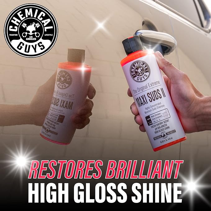 Chemical Guys CWS_101BK Car Wash Detailing Bucket, Mitt & Accessories Bundle (6 Items) Featuring Maxi-Suds II Foaming Car Wash Soap, 128 oz (1 Gal), Cherry Scent - Works on Cars, Trucks, SUVs, & More