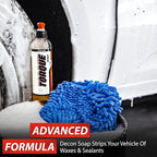 Torque Detail Decon Wash Pack - Decontamination Soap 8oz + Wash Mitt - Surface Strip Wash Car Shampoo - Highly Absorbent Microfiber Chenille Car Wash Mitt Safely Cleans Your Vehicles Entire Surface