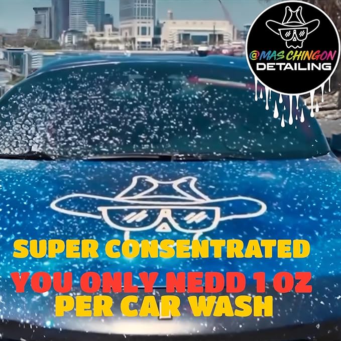 Mas Chingon Car Wash Shampoo PH Balaced Maintains Protective Wax or Sealant Coating Formulated with Advanced Gloss Enhancers for Incredible Shine Great for Cars, Trucks, SUVs, RVs, Motorcycles 16Fl-Oz