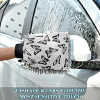 Qilmy Black Butterfly Pattern Microfiber Chenille Car Wash Sponge Scratch Free Car Wash Mitt Absorbent Mitt Sponge for Trucks SUVs Car Washing Home Cleaning, Medium