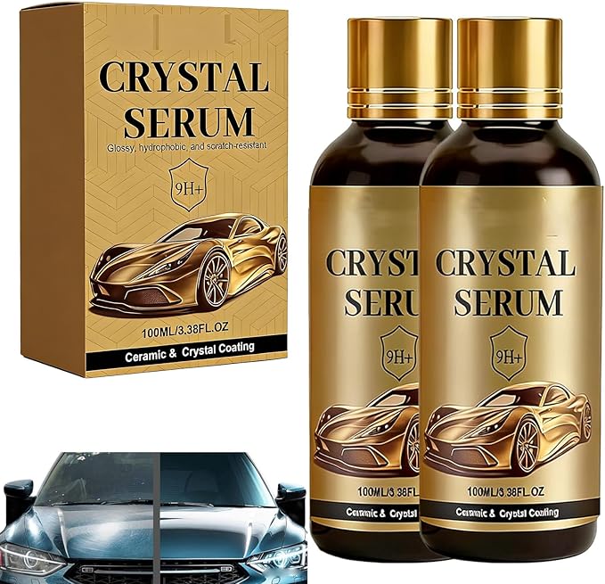 PTZ Crystal Serum, Graphene Ceramic Coating for Cars, 9H Hardness Spray Coating, Crystal Gloss Auto Coating Liquid for Paint, Glass & Wheels, Easy DIY Car Detailing (2Pcs)
