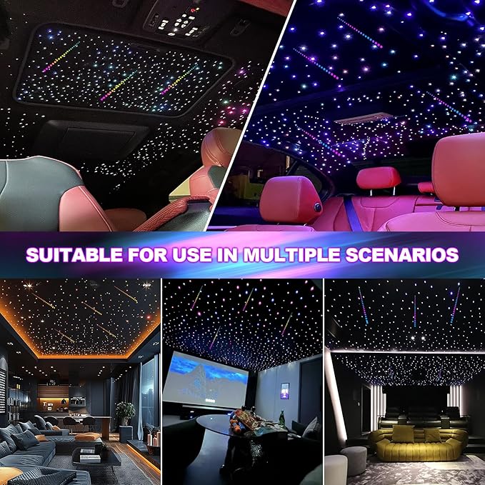 36W 4-Color Twinkle&RGBW Meteor Starlight Headliner Kit, 2-in-1 Fiber Optic Light Engine with APP Control, 1200pcs0.03in13.1ft Shooting Star Ceiling Lights, Sound-Activated Star Sky Decor for Car&Home