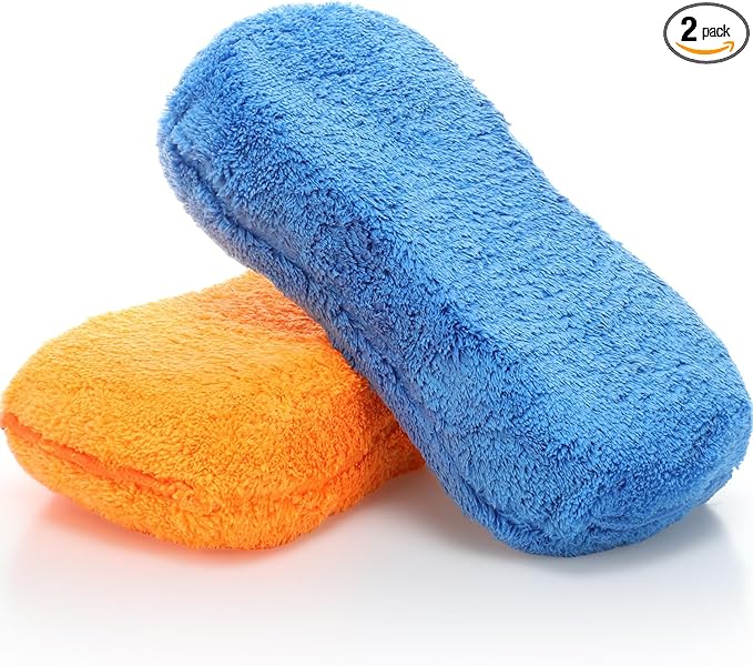 Tanlade 2 Pcs Large Microfiber Car Wash Sponge for Cleaning, Non Scratch Microfiber Sponges for Car Washing Supplies, Trucks and Motorcycles (Blue,Orange)