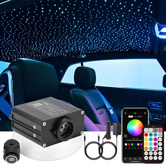 CHINLY Twinkle 400pcs 9.8ft (0.03in+0.04in+0.06in) Fiber Optic Lights Starlight Headliner kit, Music Mode Bluetooth APP Control Remote,RGBW Twinkle Star Lights for Star Headliner/Home Ceiling/Theater